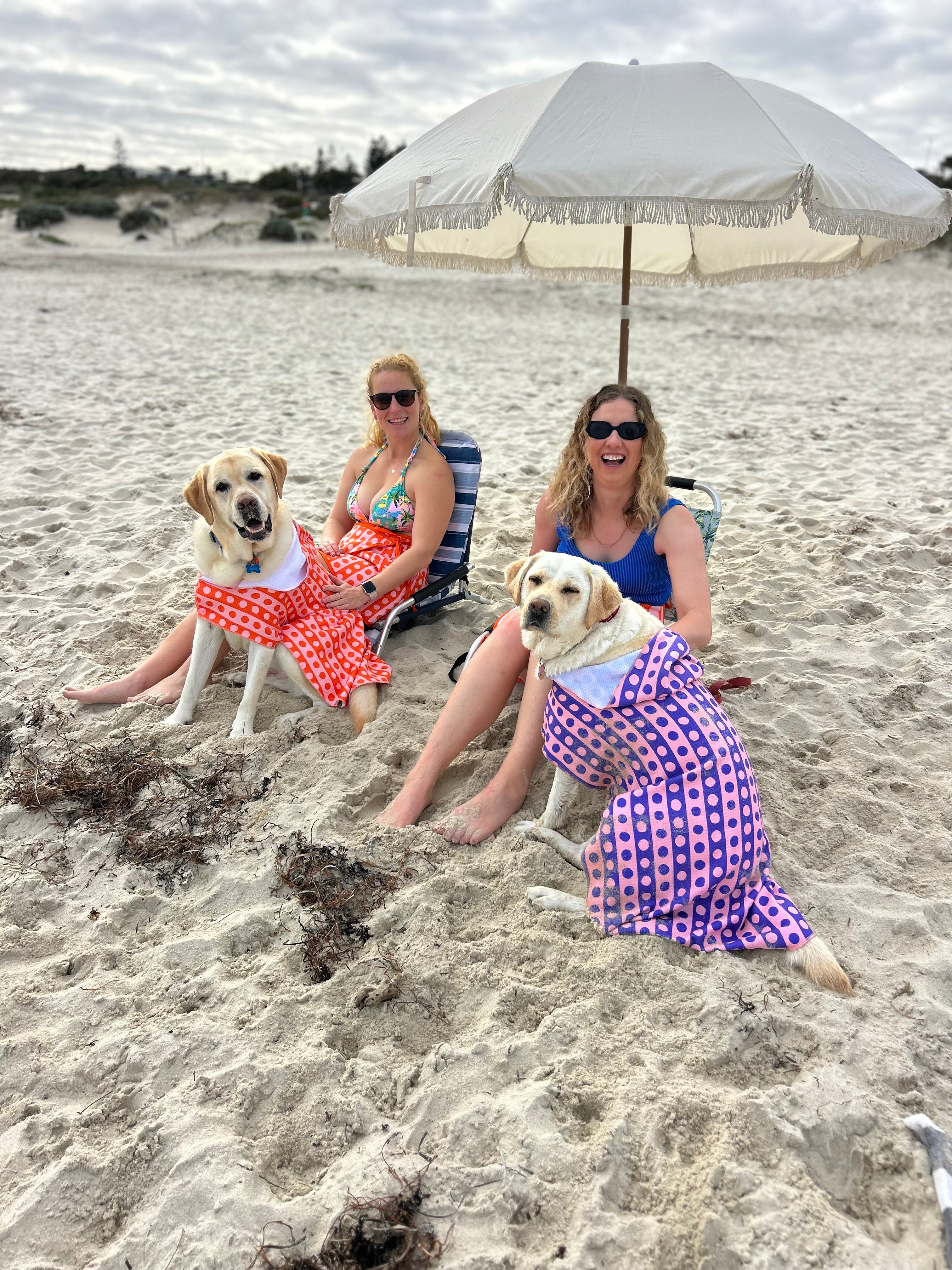 Dog Towel Robe - Purple Spotted Stripes
