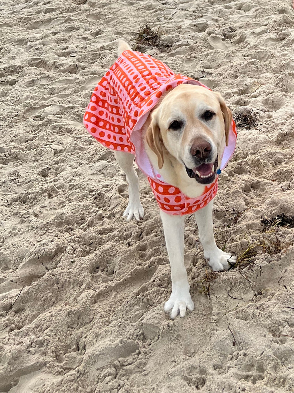 Dog Towel Robe - Orange Spotted Stripes
