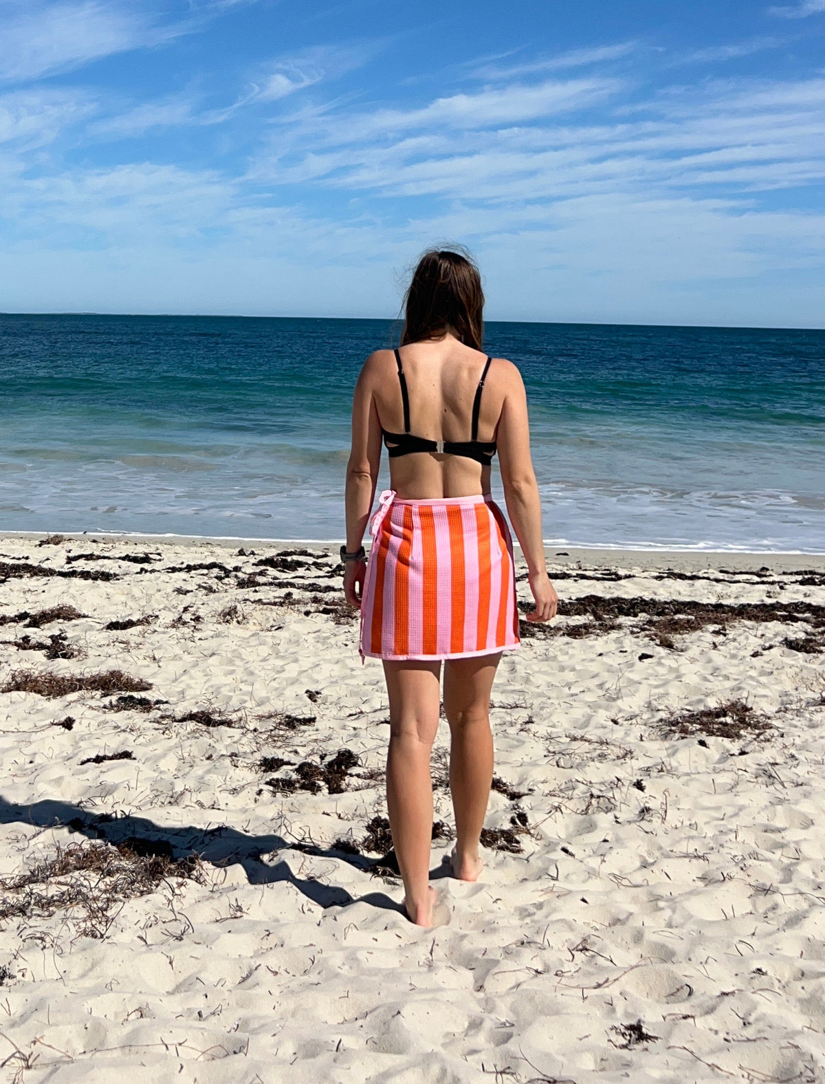 Wrap Towel Skirt - Orange and Pink Stripes