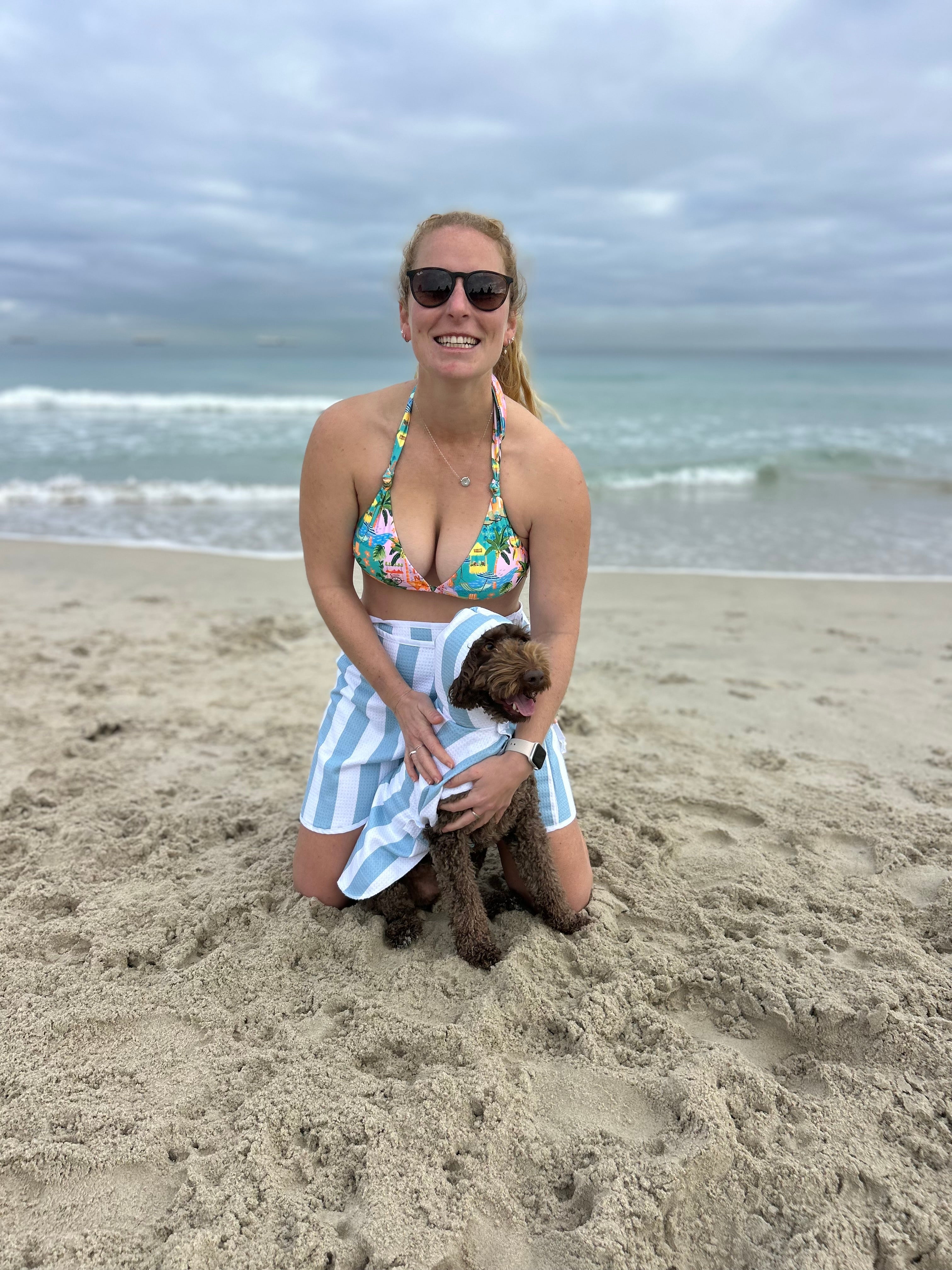 Dog Towel Robe - Blue Stripes