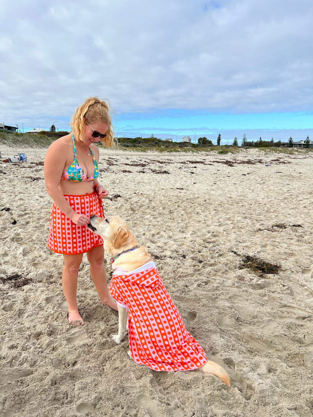 Dog Towel Robe - Orange Spotted Stripes