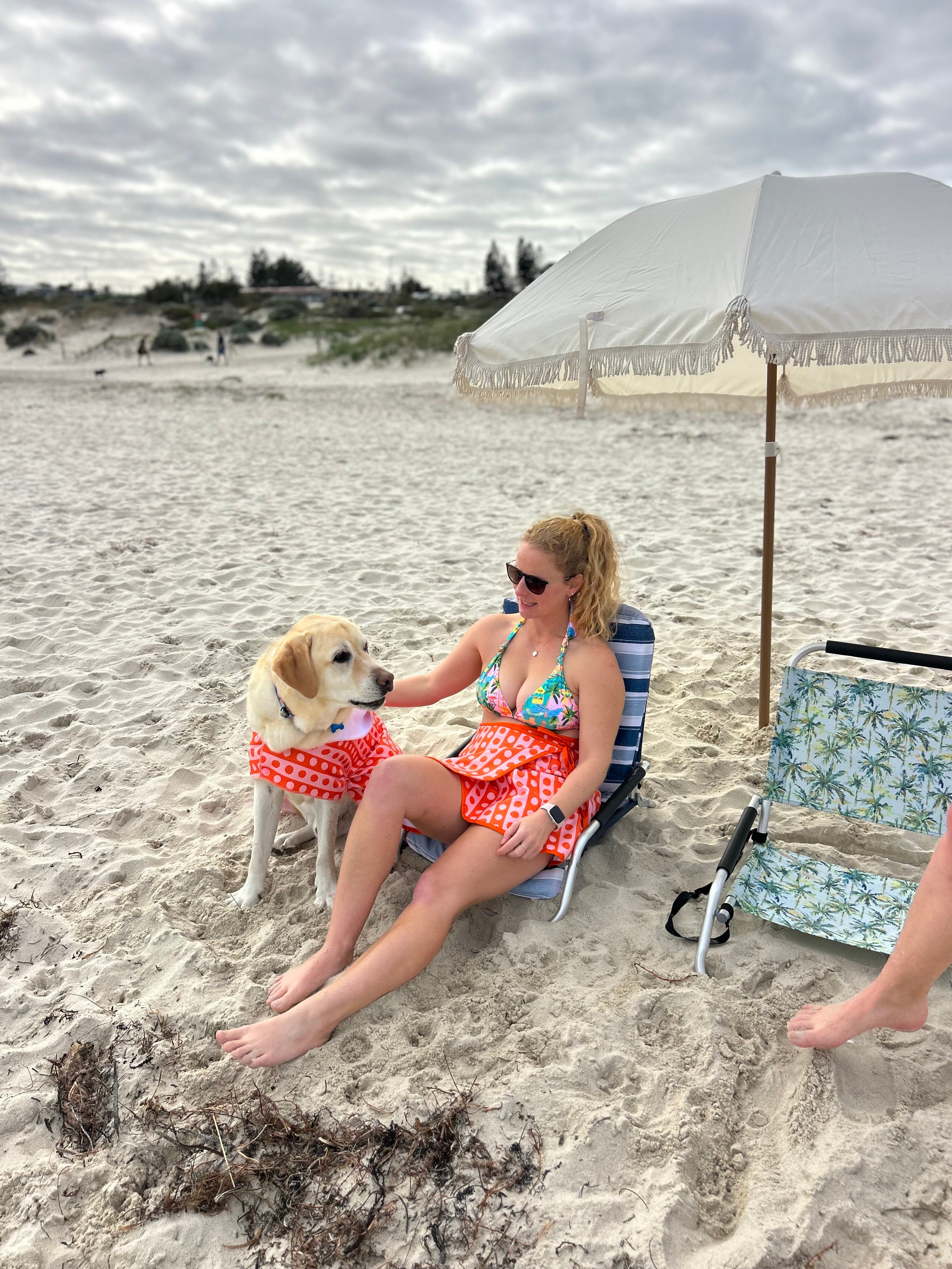 Dog Towel Robe - Orange Spotted Stripes