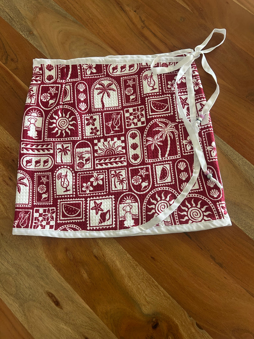 Girls Wrap Towel Skirt - Postcards Maroon